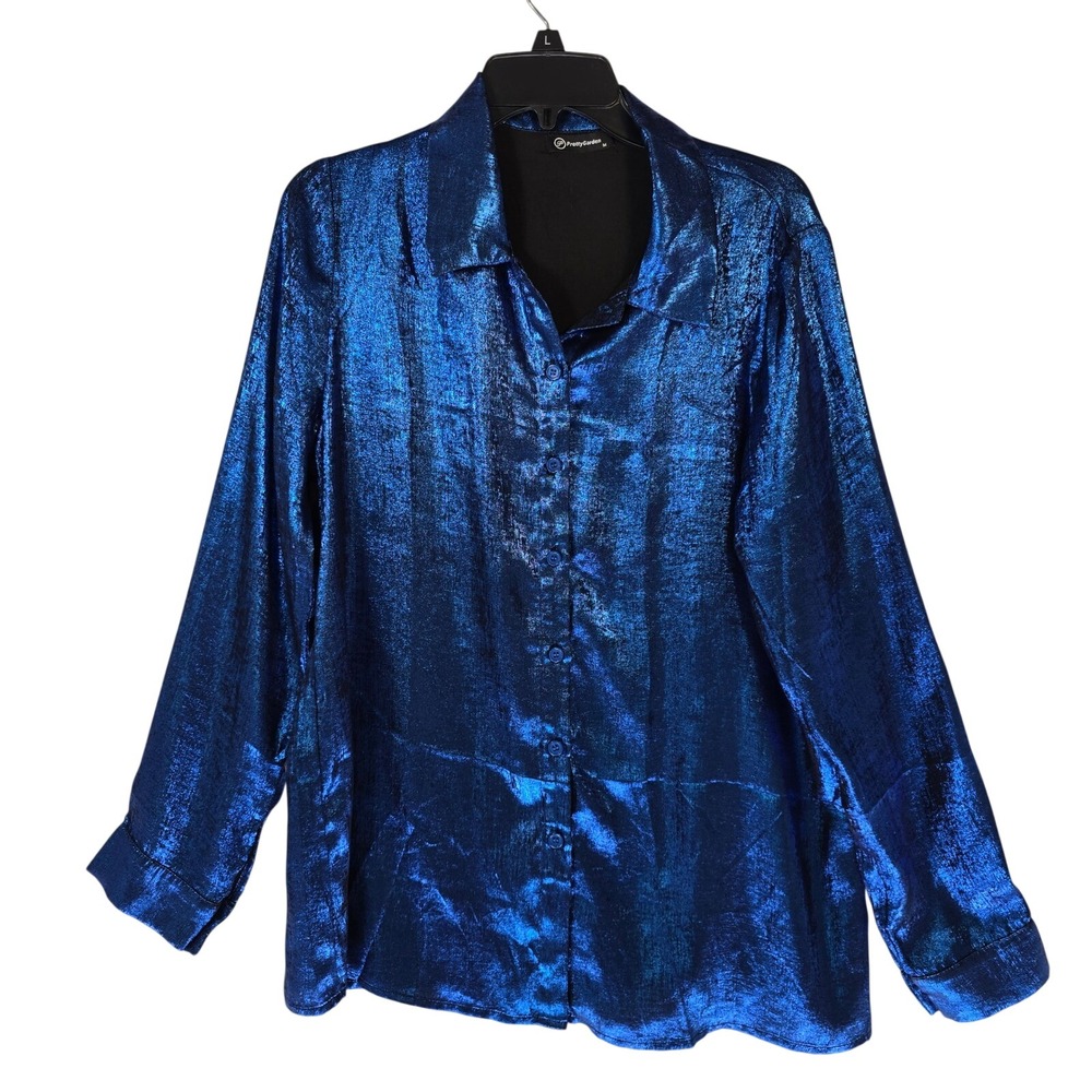 Womens Metallic Shiny Top Blouse Shimmer Long Sleeve Lightweight‎ Disco Medium